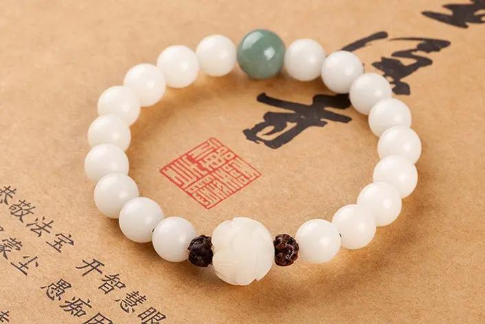 Natural white jade Bodhi bracelets beads bracelets women's simple Bodhi bracelets transfer beads null