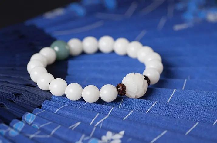 Natural white jade Bodhi bracelets beads bracelets women's simple Bodhi bracelets transfer beads null