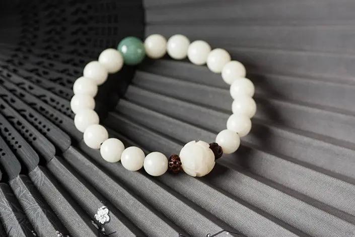 Natural white jade Bodhi bracelets beads bracelets women's simple Bodhi bracelets transfer beads null