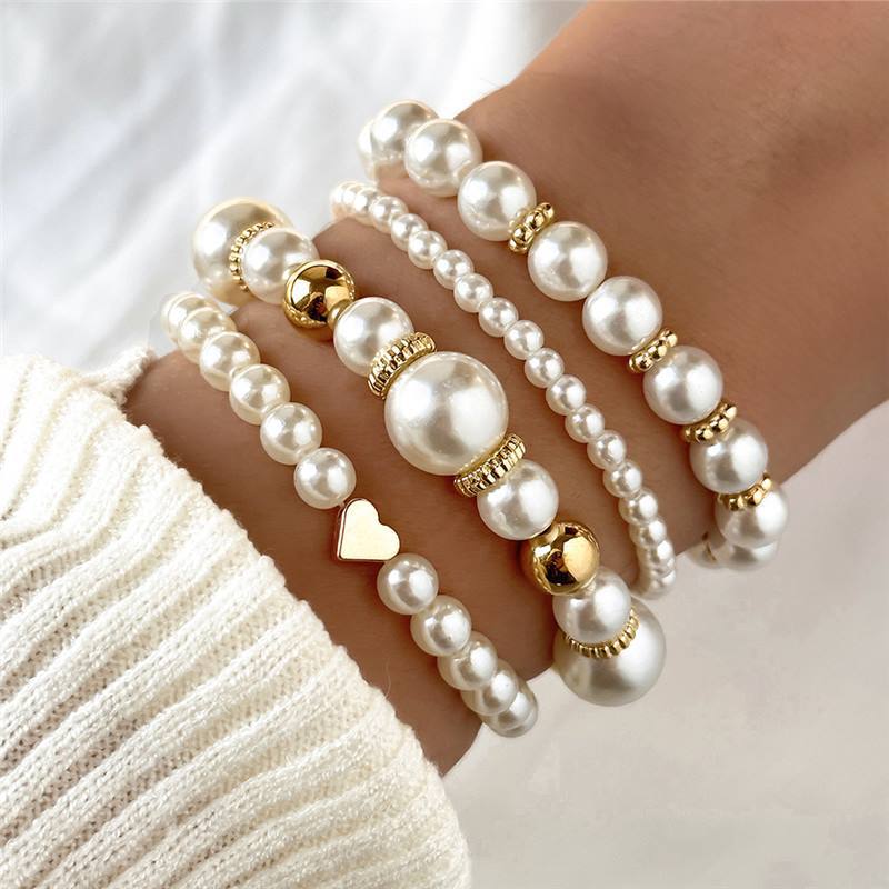 Heart-shaped Multi-layer Pearl Bracelet Suit