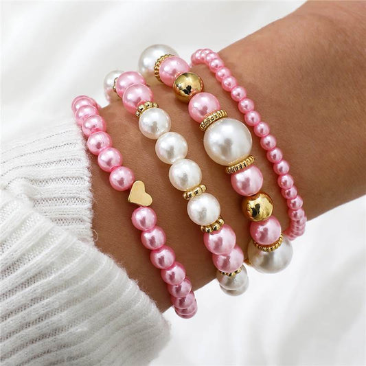 Heart-shaped Multi-layer Pearl Bracelet Suit