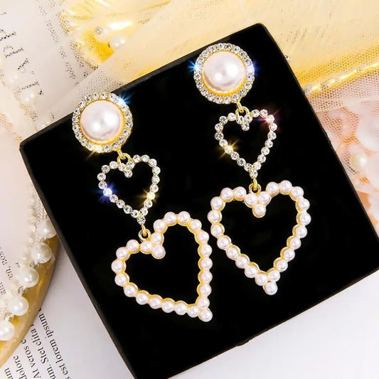 Pearl Rhinestone Drop Earrings null