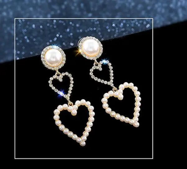Pearl Rhinestone Drop Earrings null