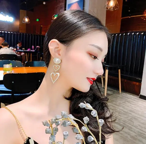 Pearl Rhinestone Drop Earrings null