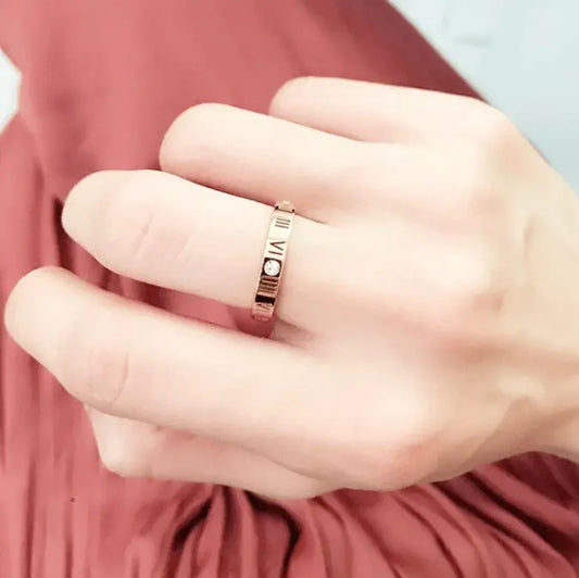 Roman Numerals With Diamond Couple Rings 18K Rose Gold Titanium Steel Rings Lucky Number Rings null