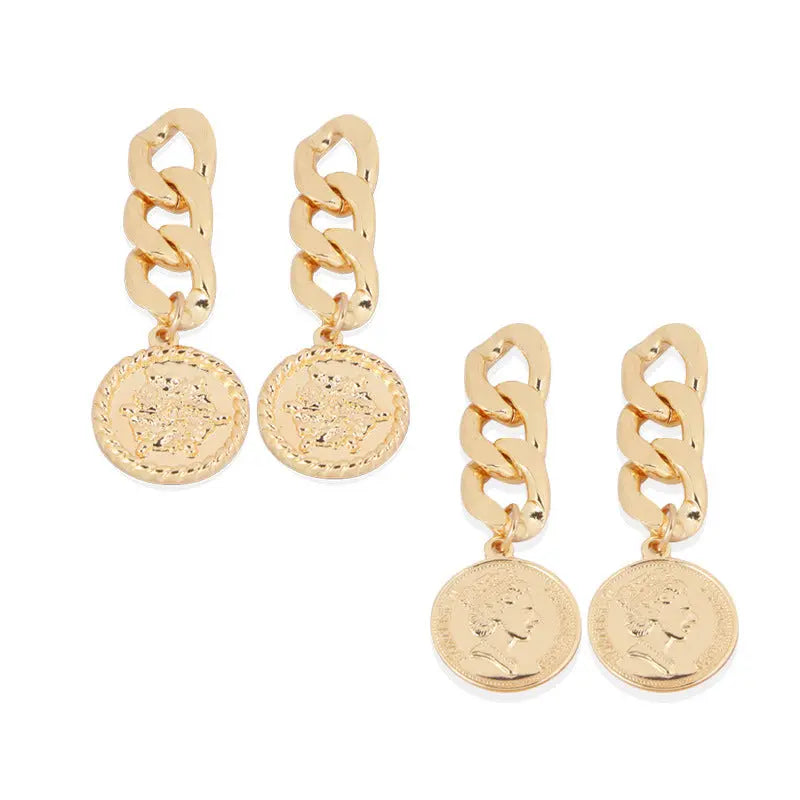 Silver Needle Cold Wind Chain Stud Earrings null