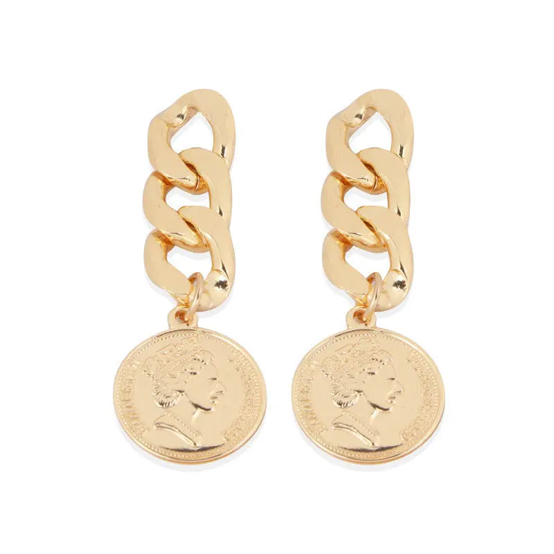 Silver Needle Cold Wind Chain Stud Earrings null