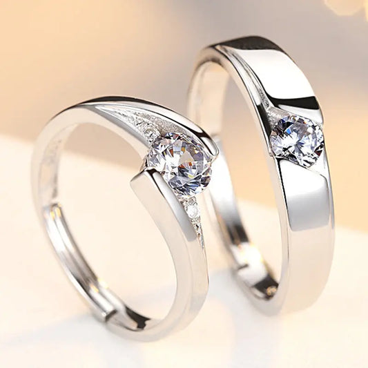 Simulation Diamond Ring Couple Rings A Pair of Live 925 Silver Men and Women Marriage Rings Lettering Rings Diamond Rings null