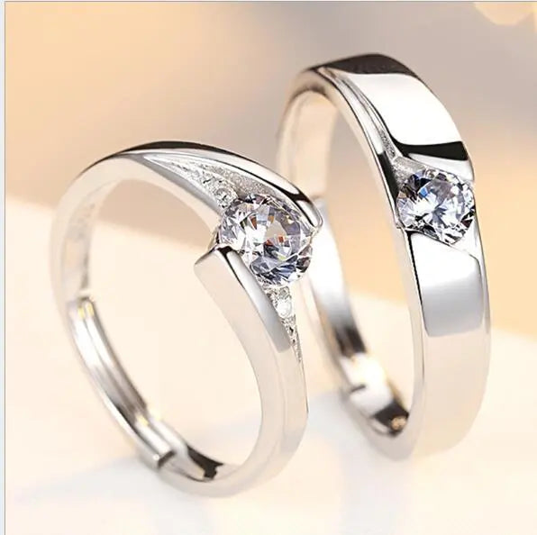 Simulation Diamond Ring Couple Rings A Pair of Live 925 Silver Men and Women Marriage Rings Lettering Rings Diamond Rings null