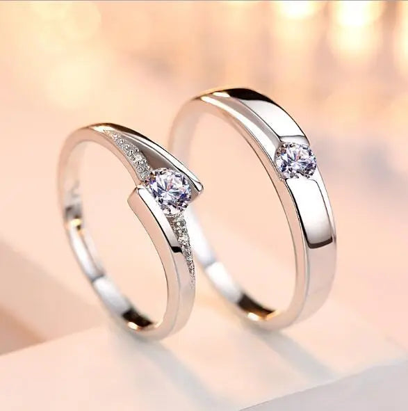 Simulation Diamond Ring Couple Rings A Pair of Live 925 Silver Men and Women Marriage Rings Lettering Rings Diamond Rings null