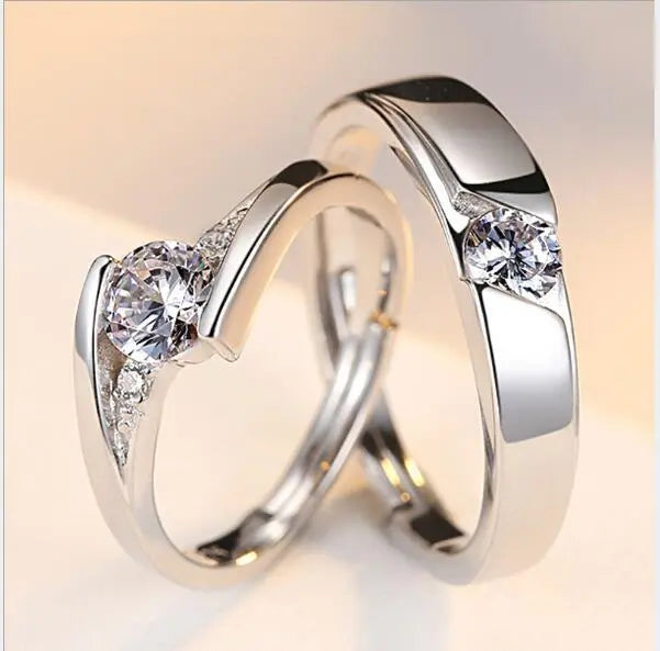 Simulation Diamond Ring Couple Rings A Pair of Live 925 Silver Men and Women Marriage Rings Lettering Rings Diamond Rings null