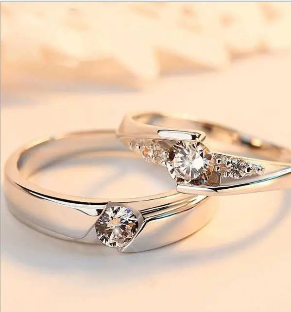 Simulation Diamond Ring Couple Rings A Pair of Live 925 Silver Men and Women Marriage Rings Lettering Rings Diamond Rings null