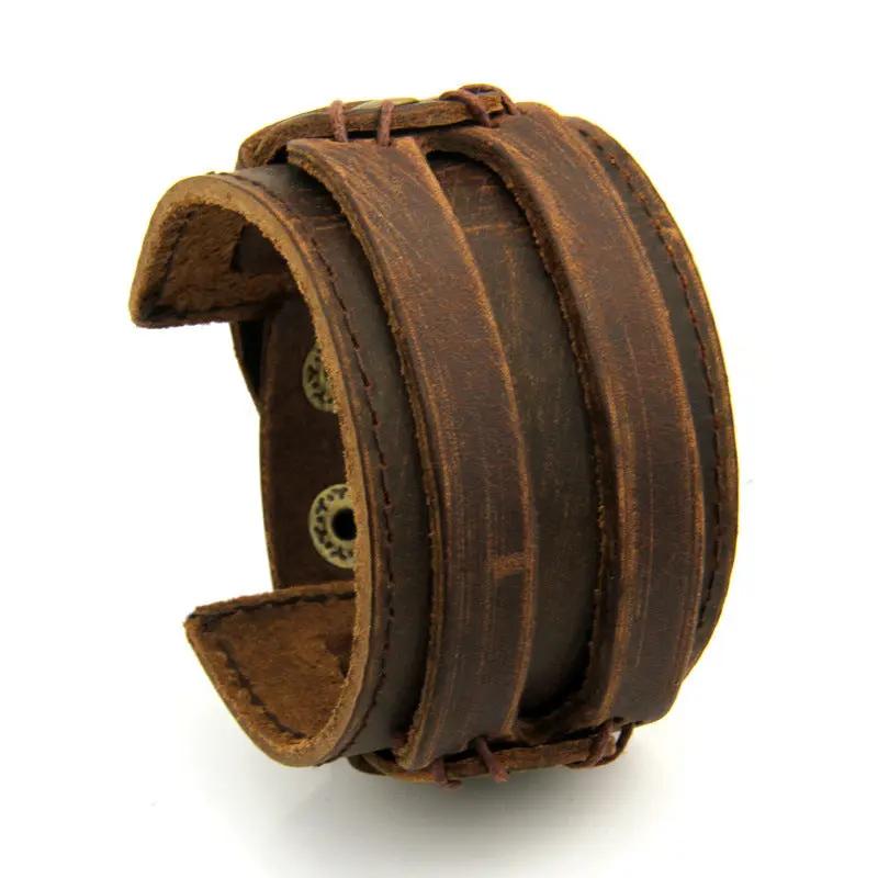 Two Rows Of First Layer Cowhide Bracelets Wide Leather Bracelets null