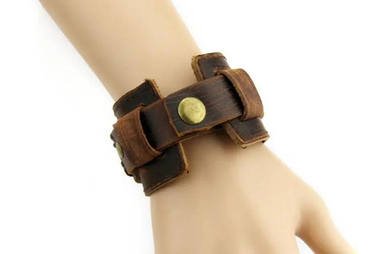 Two Rows Of First Layer Cowhide Bracelets Wide Leather Bracelets null