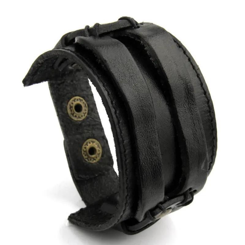 Two Rows Of First Layer Cowhide Bracelets Wide Leather Bracelets null