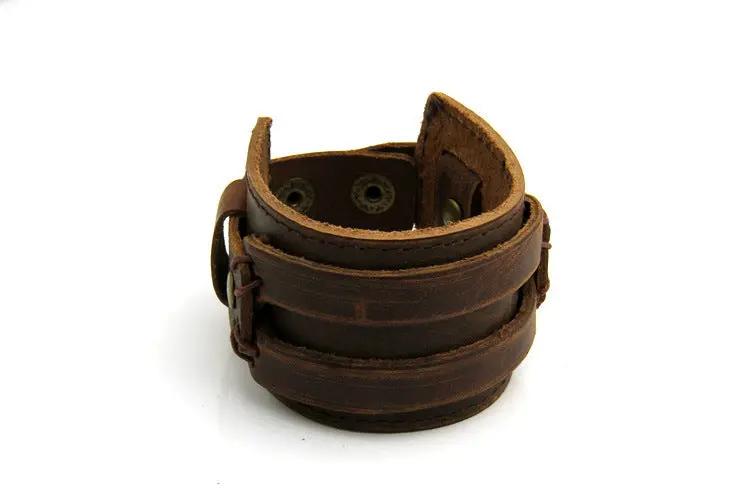 Two Rows Of First Layer Cowhide Bracelets Wide Leather Bracelets null