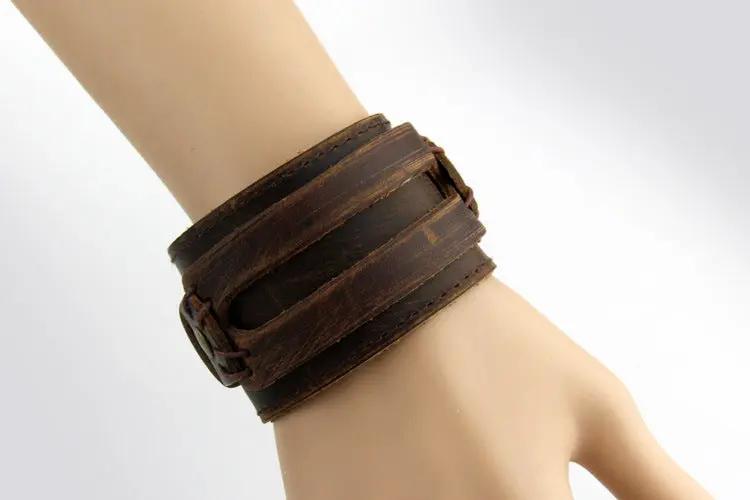 Two Rows Of First Layer Cowhide Bracelets Wide Leather Bracelets null
