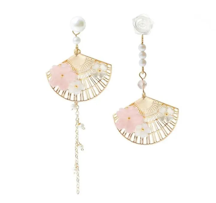 Vintage Chinese Fan Asymmetric Earrings null