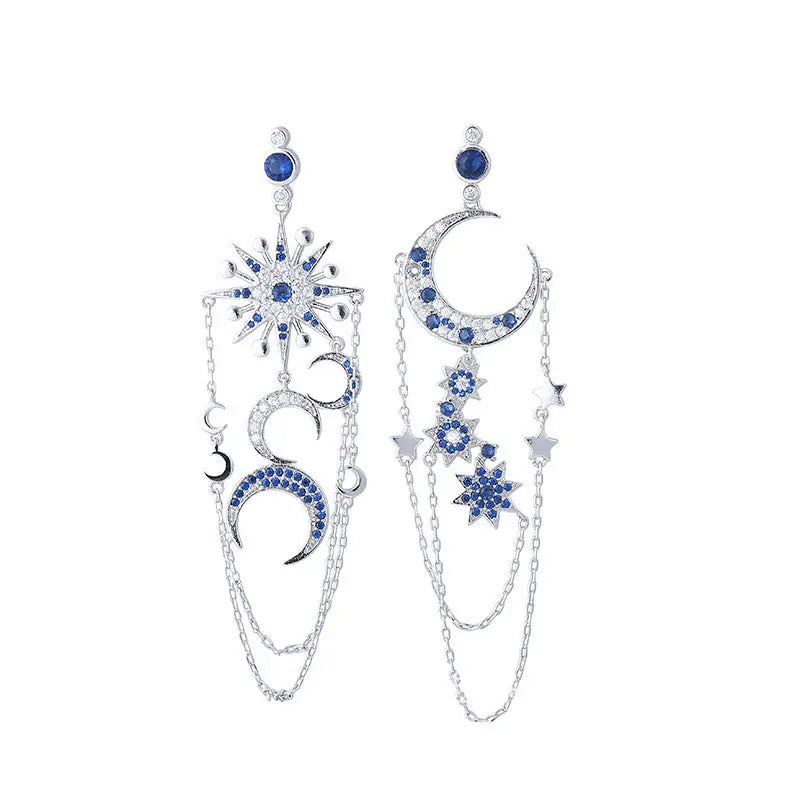 Zircon Female Earrings Earrings Eight-pointed Star Moon Long Tassel Earrings Earrings Earrings null