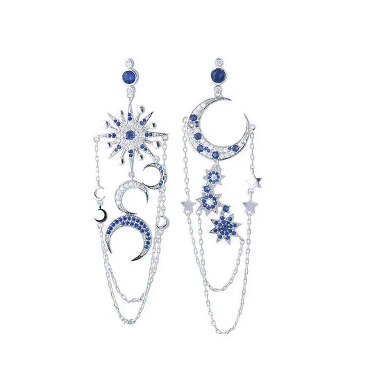 Zircon Female Earrings Earrings Eight-pointed Star Moon Long Tassel Earrings Earrings Earrings null