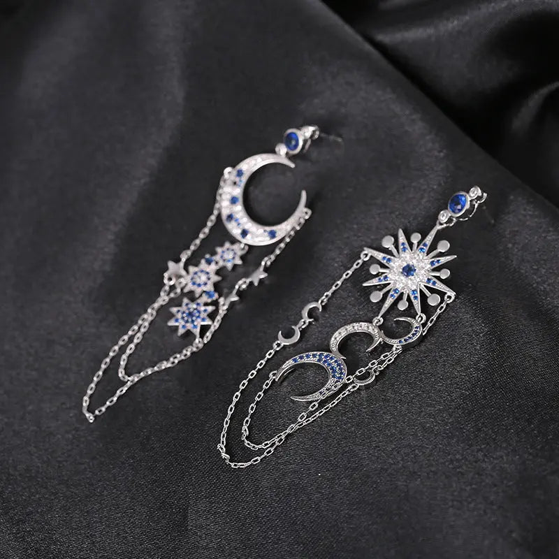 Zircon Female Earrings Earrings Eight-pointed Star Moon Long Tassel Earrings Earrings Earrings null