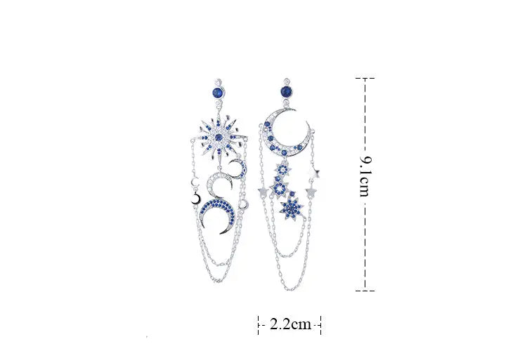 Zircon Female Earrings Earrings Eight-pointed Star Moon Long Tassel Earrings Earrings Earrings null