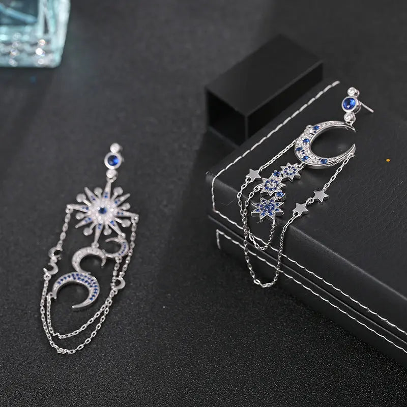 Zircon Female Earrings Earrings Eight-pointed Star Moon Long Tassel Earrings Earrings Earrings null