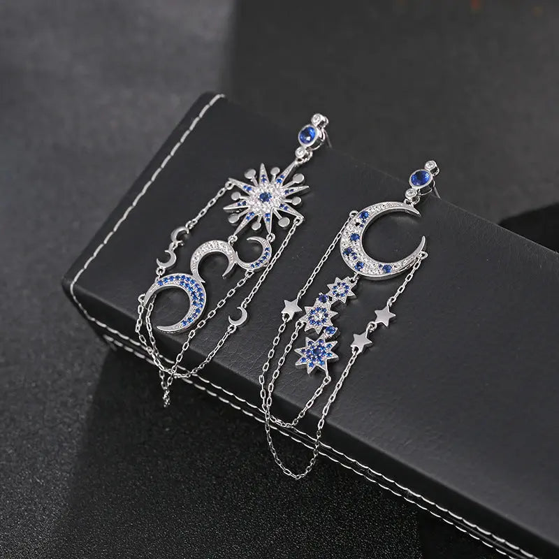 Zircon Female Earrings Earrings Eight-pointed Star Moon Long Tassel Earrings Earrings Earrings null